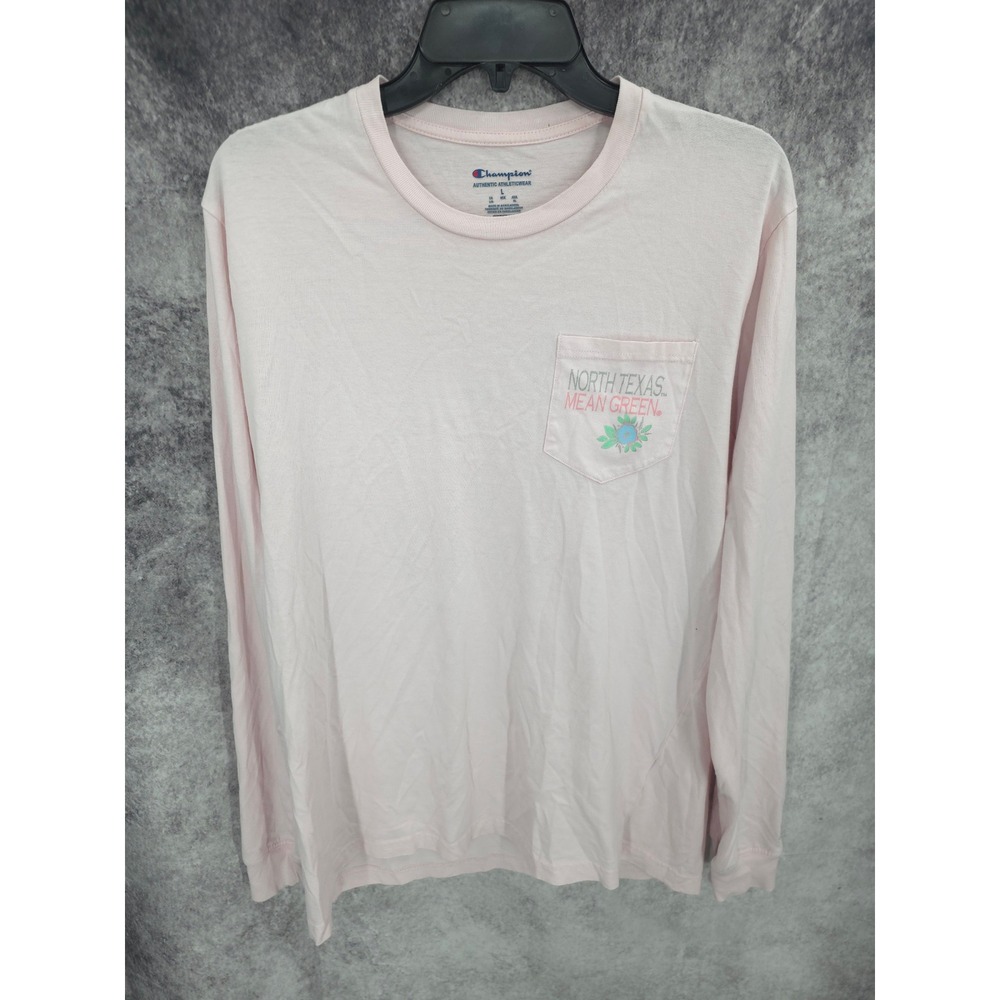 Champion T Shirt Adult Large Pink North Texas Mean Green UNT Graphic Long Sleeve